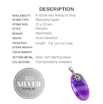Natural Purple Botswana Lace Agate Oval Gemstone Solid .925 Silver Pendant - BELLADONNA