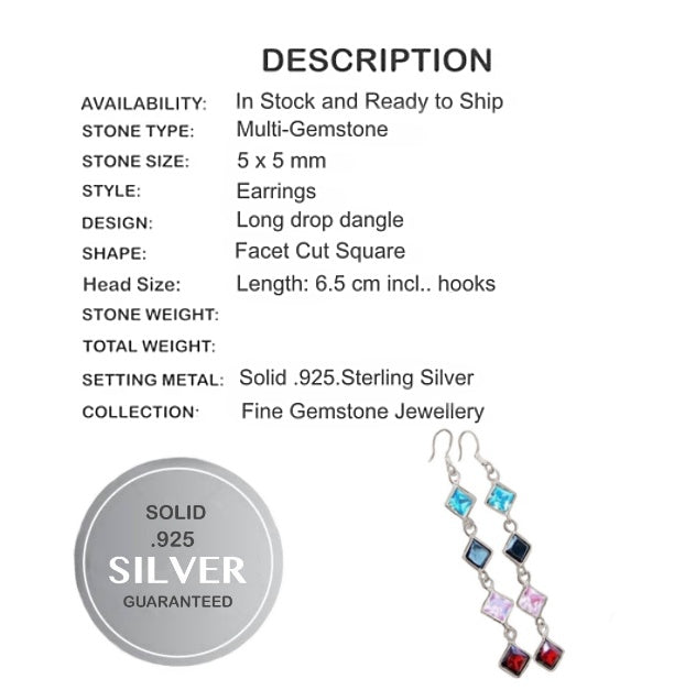 Multi-Gemstones Solid.925 Sterling Silver Earrings - BELLADONNA