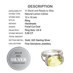 5.58 cts Natural Lemon Citrine Set In Solid .925 Silver Ring Size 8 - BELLADONNA