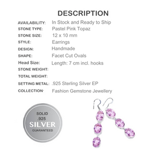 Summer Pastels Pink Topaz Gemstone .925 Silver Long Earrings - BELLADONNA