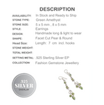 Long Green Amethyst Gemstone .925 Silver Earrings - BELLADONNA