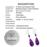 Natural Purple Botswana Agate Purple Amethyst Gemstone Solid .925 Silver Earrings - BELLADONNA