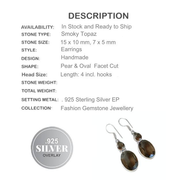 Faceted Smoky Topaz Oval Gemstone .925 Silver Earrings - BELLADONNA