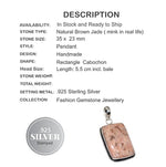 Natural Brown Jade Gemstone .925 Sterling Silver Pendant - BELLADONNA