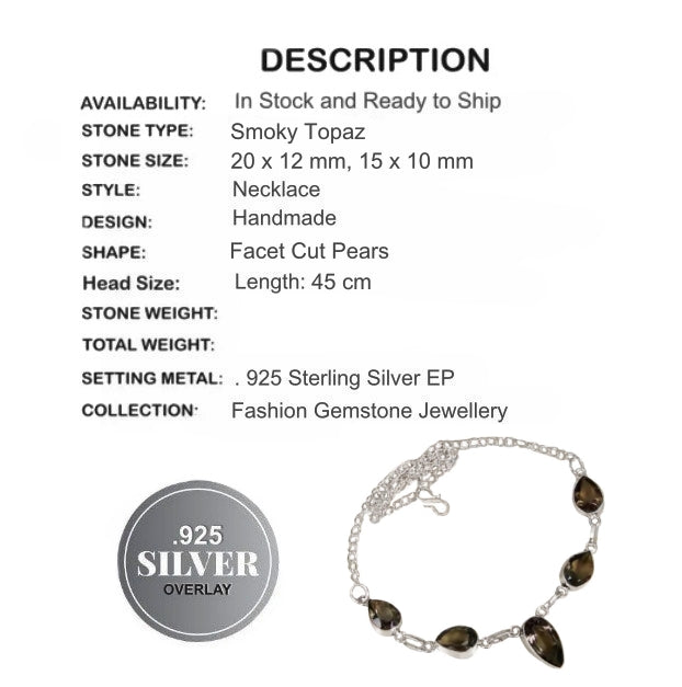 Smoky Topaz Pears Gemstone  .925 Sterling Silver Necklace - BELLADONNA