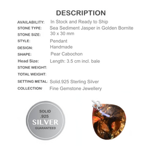 Orange Sea Sediment Jasper in Golden Bornite Gemstone .925 Silver Pendant - BELLADONNA