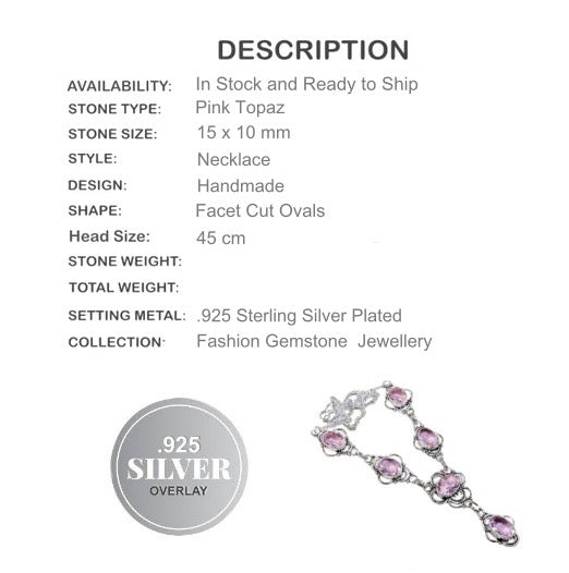 Victorian Inspired Pink Topaz Gemstone .925 Silver Necklace - BELLADONNA