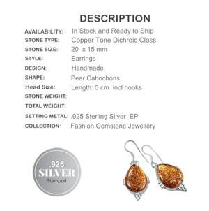 Copper Tone Tourmalinated Strands Dichroic Glass  .925 Sterling Silver Earrings - BELLADONNA