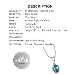 Handmade Faceted Blue Topaz .925 Sterling Silver Necklace - BELLADONNA