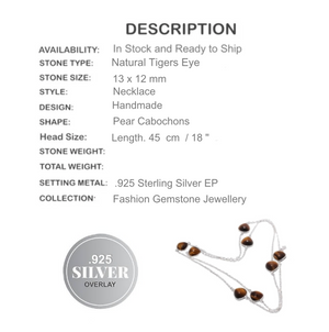 Natural Tigers Eye Gemstone  .925 Sterling Silver Necklace - BELLADONNA