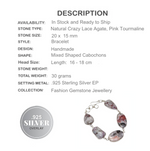 Natural Crazy Lace Agate, Pink Tourmaline Gemstone .925 Sterling Silver Bracelet - BELLADONNA