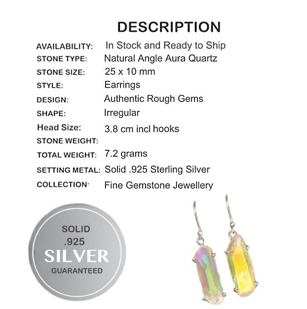 Angel Aura Quartz Gemstone Solid .Sterling .925 Silver Earrings - BELLADONNA