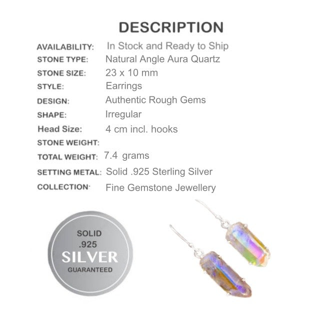 Angel Aura Quartz Gemstone Solid .Sterling .925 Silver Earrings - BELLADONNA