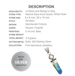 Aqua Aura Quartz, White Pearl Gemstone Solid .925 Sterling Silver Pendant - BELLADONNA