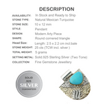 Two Tone Natural Mexican Turquoise Gemstone Solid .925 Sterling Silver Pendant - BELLADONNA