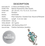 Handmade Natural Aquamarine, Blue Quartz Gemstone 925 Sterling Silver Pendant - BELLADONNA