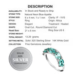 Natural Neon Blue Apatite White Cubic Zirconia Solid .925 Silver Fine Ring Size US 6 - BELLADONNA