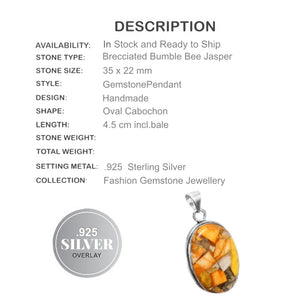 Natural Brecciated Bumble Bee Jasper .925 Sterling Silver Pendant - BELLADONNA
