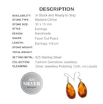 Handmade Citrine Quartz Gemstone .925 Silver Earrings - BELLADONNA