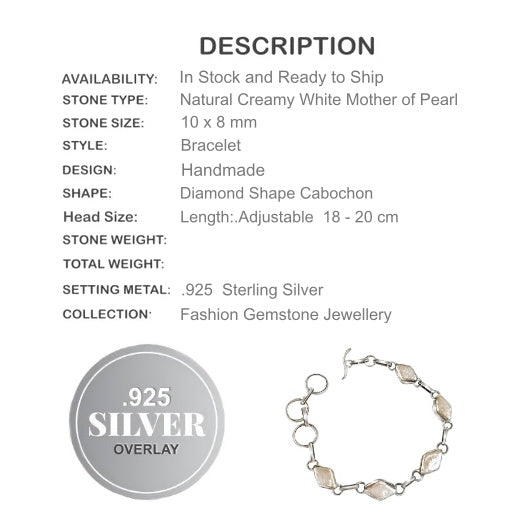 Dainty Natural Mother of Pearl . 925 Sterling Silver Bracelet - BELLADONNA