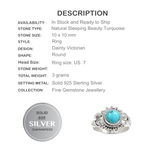 Natural Sleeping Beauty Turquoise, Gemstone Solid .925 Silver Ring Size US 7 - BELLADONNA