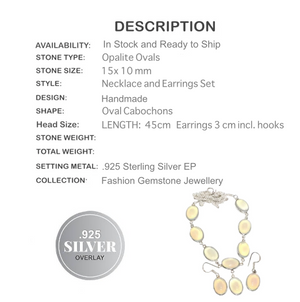Fiery Opalite Ovals .925 Silver Necklace and Earrings Set - BELLADONNA