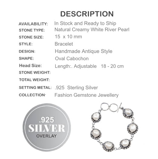 Natural Creamy White Biwa Pearl . 925 Sterling Silver Fashion Bracelet - BELLADONNA