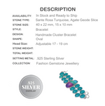 Natural Agate Geode Slice , Santè Rosa Spider Web Matrix Turquoise Gemstone 925 Silver Bracelet - BELLADONNA