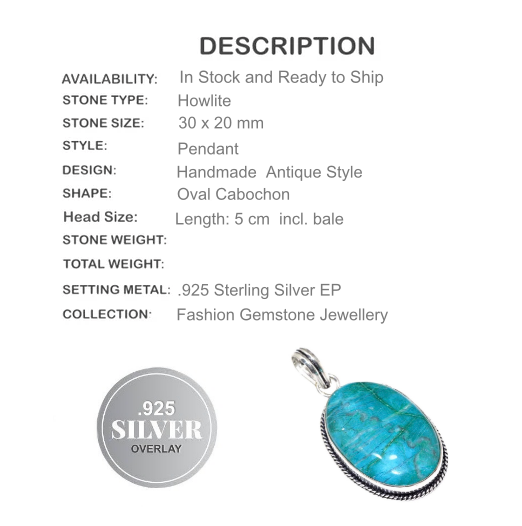 Natural Howlite Gemstone 925 Sterling Silver Fashion Pendant - BELLADONNA