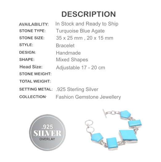 Turquoise Blue Agate Mixed Shape Gemstones 925 Silver Bracelet - BELLADONNA