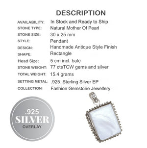 Natural Mother of Pearl Rectangle .925 Silver Pendant - BELLADONNA