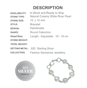 Beautiful Handmade White Pearl . 925 Sterling Silver Bracelet - BELLADONNA