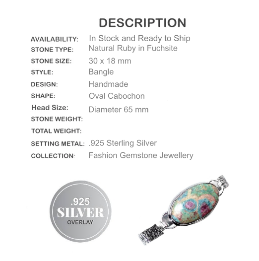 Natural Ruby In Fuschite  Set In .925 Sterling Silver Bangle - BELLADONNA