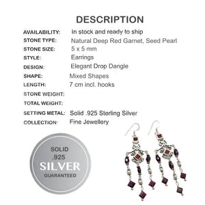 Natural Garnet , Pearl Gemstone Solid .925 Silver Chandelier Earrings - BELLADONNA