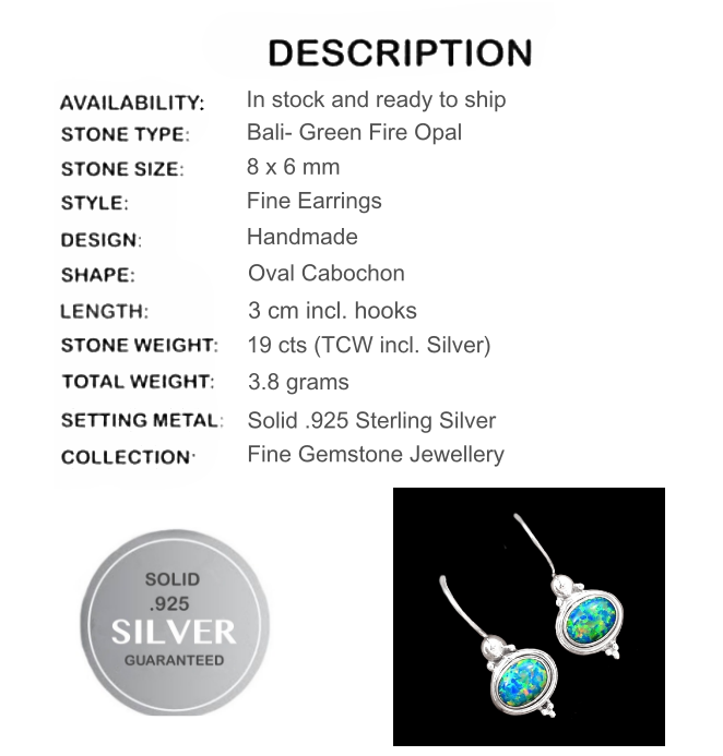 Indonesian Dainty Green Fire Opal Gemstone Solid .925 Sterling Silver Earrings - BELLADONNA