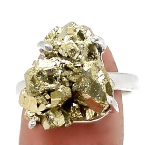 Peruvian Natural Golden Pyrite  Solid .925 Sterling Silver Ring Size 8 - BELLADONNA