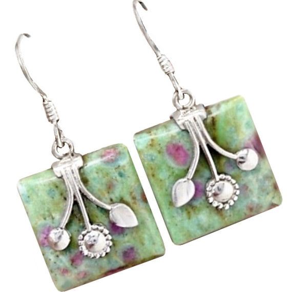 Natural Ruby In Fuchsite Set In Solid .925 Sterling Silver Earrings - BELLADONNA