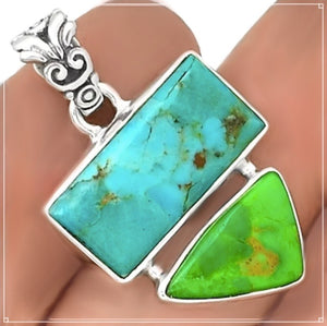 Natural Sleeping Beauty Turquoise, Australian Gaspeite Solid .925 Sterling Silver Pendant - BELLADONNA