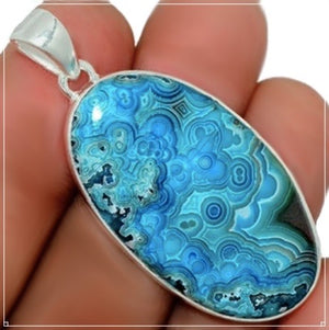 Magnificent Mexican Laguna Lace Agate Gemstone Solid .925 Sterling Silver Pendant - BELLADONNA