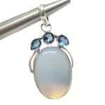 Fiery Opalite, Blue Topaz .925 Silver Pendant And Earrings Set - BELLADONNA