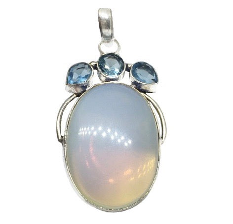 Fiery Opalite, Blue Topaz .925 Silver Pendant And Earrings Set - BELLADONNA