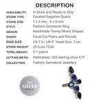 Handmade Sapphire Quartz, Cognac Citrine .925 Silver Ring Size US 7.5 / UK P - BELLADONNA