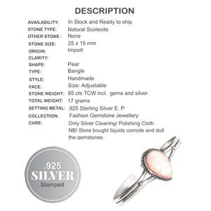 Natural Scolecite Pear Shape Gemstone .925 Sterling Silver Bangle - BELLADONNA