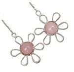 Natural Floral Pink Rose Quartz Solid .925 Sterling Silver Earrings - BELLADONNA