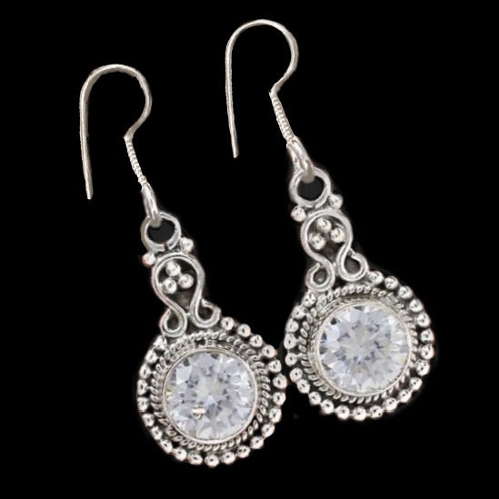 Indonesian Bali Java Faceted White Topaz Solid  .925 Sterling Silver Earrings - BELLADONNA