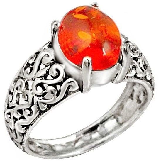 2.02 cts Natural Amber Gemstone In .925 Sterling Silver Ring Size US  7 / P - BELLADONNA