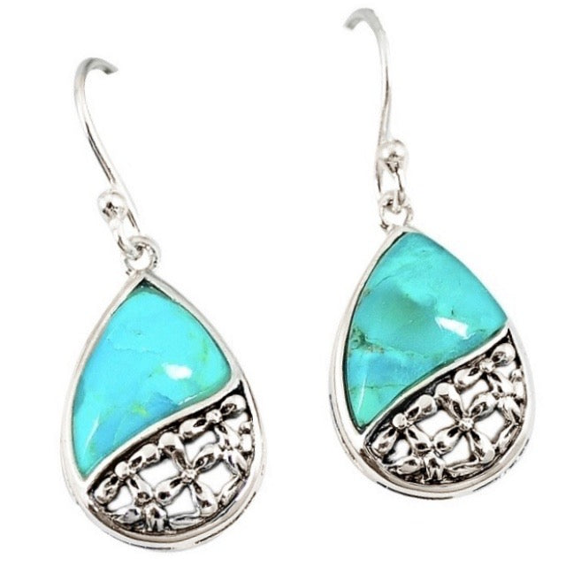 5.47 ct Copper Blue Turquoise Gemstone Solid .925 Sterling Silver Earrings - BELLADONNA