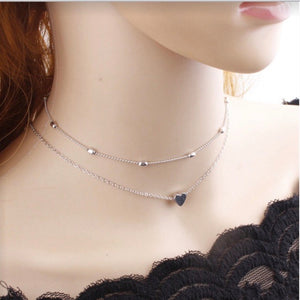 Two Piece Dainty Heart Charm .925 Silver Plated Fashion Choker Necklace - BELLADONNA