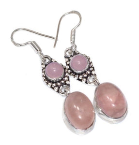 Natural Pink Rose Quartz, Pink Chalcedony Earrings .925 Silver - BELLADONNA