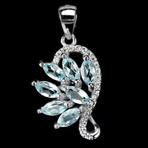 Top Grade Natural AAA Sky Blue Topaz, White Cubic Zirconia Solid .925 Sterling Silver Pendant - BELLADONNA